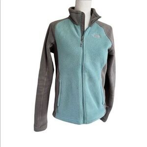 The North Face Khumbu Full Zip Up Pockets Fleece Jacket Teal Grey Small